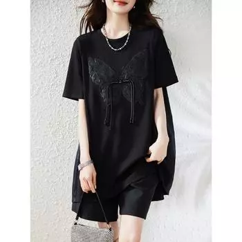 DIMANAF 2024, повседневная футболка больших размеров, летняя женская свободная однотонная рубашка с коротким рукавом, новые топы с вышивкой, большие размеры