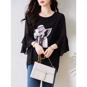 DIMANAF 2024, повседневная футболка больших размеров, летняя женская свободная рубашка с коротким рукавом и круглым вырезом, модная рубашка с принтом, новые топы больших размеров