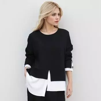 DIMANAF 2024 пуловер больших размеров, осенняя футболка с капюшоном, женские асимметричные свитера больших размеров, однотонные свободные с длинными рукавами One Size чёрный