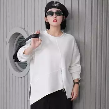 DIMANAF 2024 пуловер больших размеров, осенняя толстовка на молнии, футболка больших размеров, женские свитера, однотонные, свободные с длинными рукавами One Size чёрный