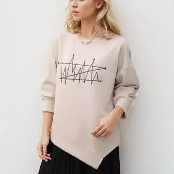 DIMANAF 2024 пуловер осенняя толстовка с капюшоном футболка женская печать асимметричный полный рукав свободный белый One Size белый