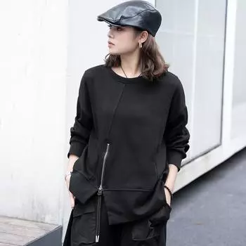 DIMANAF 2024 пуловер осенняя толстовка с капюшоном футболка женская молния полный рукав свободный белый большой размер One Size дубильная кора