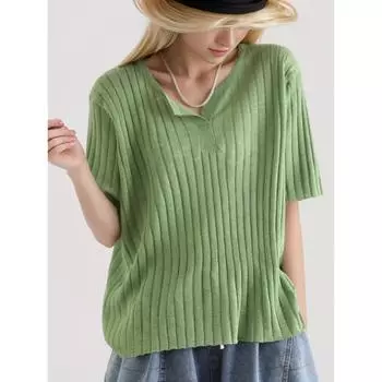 DIMANAF 2024, свитер, футболка, летние женские однотонные свитера, вязаный зеленый повседневный свободный свитер