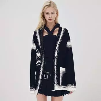 DIMANAF 2024 свитер кардиган осень стиль зима женщины принт свитера куртка черный вязаный повседневный свободный свитер