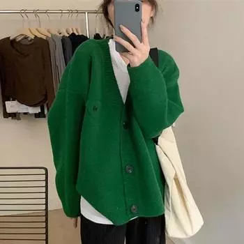 DIMANAF 2024 свитер кардиган пуговицы осенний стиль зима женщины принт свитера однотонный жакет вязание свободный свитер