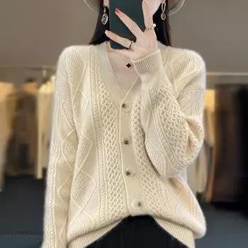 DIMANAF 2024 свитер кардиган пуговицы осенний стиль зима женские свитера однотонные куртка вязание свободный свитер