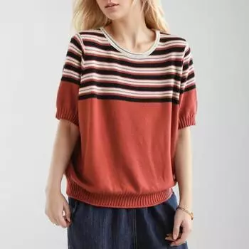 DIMANAF 2024 Свитер Летние женские полосатые свитера Вязание с короткими рукавами Повседневный стиль Свободный свитер