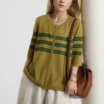 DIMANAF 2024 свитер, летние женские полосатые свитера, куртка, вязаный кардиган, повседневный стиль, свободный свитер