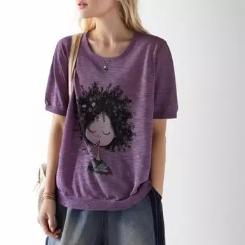 DIMANAF 2024 свитер, новая футболка, летние женские свитера с мультяшным принтом, вязаный зеленый повседневный стильный свободный свитер