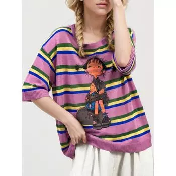 DIMANAF 2024 свитер, новая футболка, летние женские свитера с принтом для девочек с героями мультфильмов, вязаный зеленый повседневный стильный свободный свитер