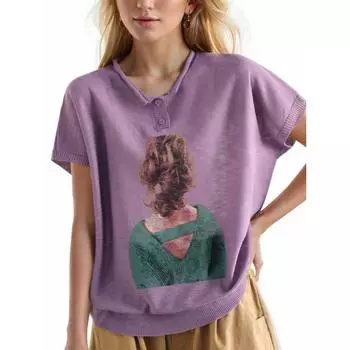 DIMANAF 2024 свитер, новая футболка, летние женские полосатые свитера с мультяшным принтом, вязаный зеленый повседневный стильный свободный свитер