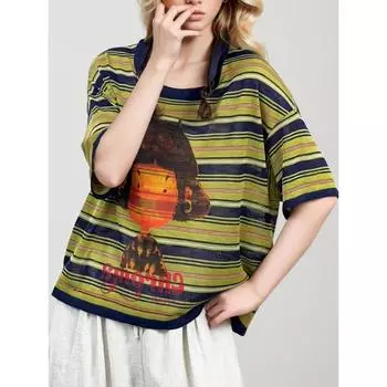 DIMANAF 2024 свитер, новая футболка, летние женские свитера с полосатым принтом и рисунком, вязаный зеленый повседневный стильный свободный свитер
