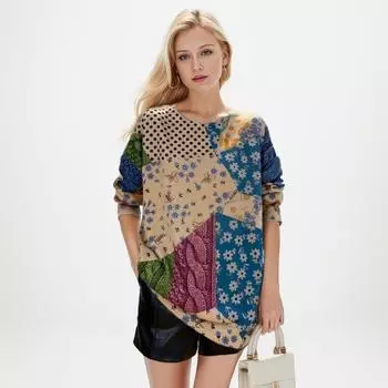 DIMANAF 2024, свитера больших размеров, пуловер, осенний оверсайз, женские свитера с узором и принтом, вязаный свободный свитер с длинными рукавами