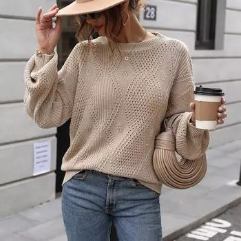 DIMANAF 2024 Свитера Осень Базовые Женские Полосатые Принты Свитера Вязание Свободный Свитер Новый