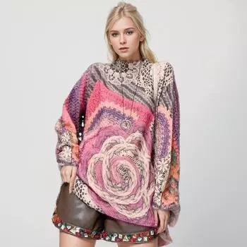 DIMANAF 2024, свитера, пуловеры, осенние женские свитера больших размеров с цветочным принтом, вязаный свободный свитер с короткими рукавами