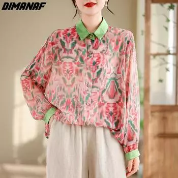 DIMANAF 2024, свободная новая летняя повседневная блузка больших размеров, рубашка с длинным рукавом, винтажная женская стильная рубашка, базовые футболки