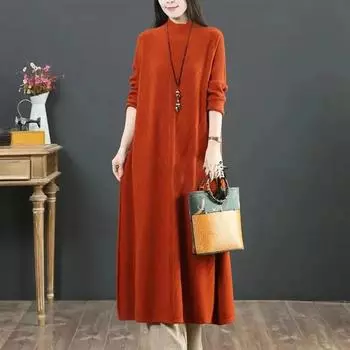 DIMANAF 2024 Весеннее платье Женское вязаное свитер Свободное повседневное полосатое осеннее элегантное длинное платье макси зеленое One Size оранжевый