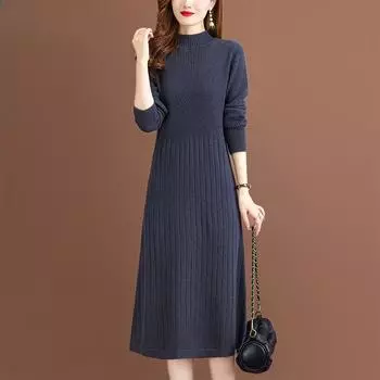 DIMANAF 2024 Весеннее платье Женское вязаное свитер Свободное повседневное полосатое осеннее элегантное длинное платье макси зеленое