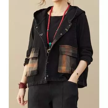 DIMANAF 2024 весеннее джинсовое пальто в полоску для женщин на пуговицах без рукавов свободные черные дизайнерские карманы винтажные топы