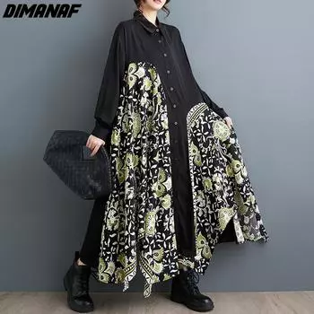 DIMANAF 2024, весеннее платье размера плюс, женское свободное платье нестандартной формы, повседневное шифоновое платье с принтом, элегантное женское платье