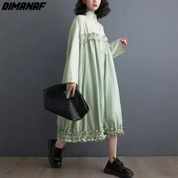 DIMANAF 2024, весеннее платье размера плюс, женское модное кружевное свободное платье, элегантное длинное платье на пуговицах