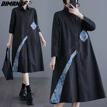 DIMANAF 2024, весеннее платье-рубашка больших размеров с длинными рукавами, женские свободные повседневные хлопковые женские длинные платья в повседневном стиле