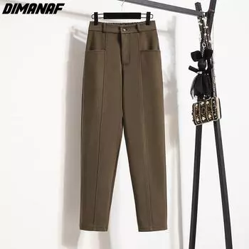 DIMANAF 2024, весенние большие размеры, женские длинные брюки, модные брюки, свободные, плотные, шерстяные, повседневные, офисные, женские, однотонные