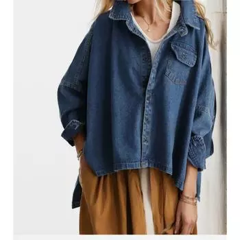 DIMANAF 2024, весенние джинсовые куртки, пальто «летучая мышь», повседневная рубашка с длинными рукавами, женские свободные синие винтажные женские топы, новые
