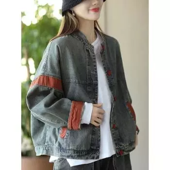 DIMANAF 2024, весенние джинсовые куртки, пальто, повседневная рубашка с длинными рукавами, женские винтажные свободные синие дизайнерские топы на пуговицах