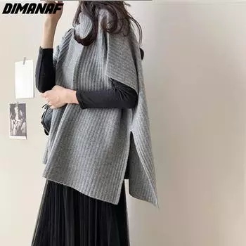 DIMANAF 2024, весенний свитер больших размеров, женский однотонный пуловер без рукавов, вязаный повседневный стиль, свободный свитер