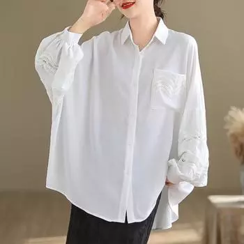 DIMANAF 2024, весенняя рубашка больших размеров, новая блузка, женская повседневная однотонная свободная женская топ с длинными рукавами и вырезами