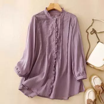 DIMANAF 2024, весенняя стильная блузка больших размеров, свободная женская рубашка с длинным рукавом в винтажном стиле, повседневная однотонная рубашка, новая