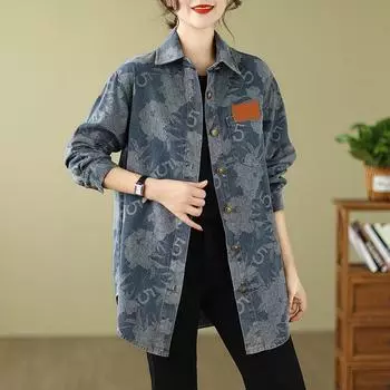 DIMANAF 2024, весенняя женская футболка, хлопковая куртка, модная синяя джинсовая свободная рубашка с длинными рукавами и карманами, повседневный дизайн, однотонное пальто большого размера