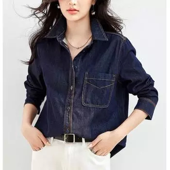DIMANAF 2024, весенняя женская футболка, хлопковая куртка, модная синяя джинсовая рубашка со свободными карманами, повседневные однотонные топы и футболки оверсайз