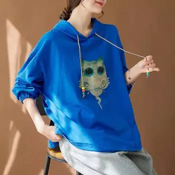 DIMANAF 2024, весна, большие размеры, женские свободные повседневные базовые топы с длинными рукавами, футболка, винтажный дизайн с капюшоном, новый пуловер