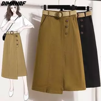 DIMANAF 2024 весна лето большие размеры женские юбки с эластичной резинкой на талии оверсайз свободная модная длинная юбка трапециевидной формы элегантная женская юбка