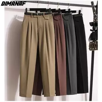 DIMANAF 2024 весна лето большие размеры женские однотонные длинные брюки брюки с высокой талией повседневные свободные прямые брюки новые брюки L дубильная кора