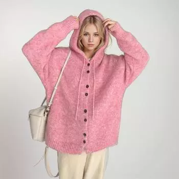 DIMANAF 2024 Winter Autumn Women Plus Size Knitting Sweaters Casual Loose Cardigan Fashion Oversize Pink