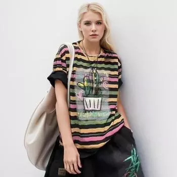 DIMANAF 2024 Women Plus Size T-Shirt Casual Lady Tops Letter Loose Cotton Flower Summer Short Sleeve Tees O-Neck Shirt 4XL