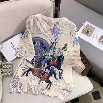 DIMANAF 2024 Women Summer T-Shirts Style Shirts Print Rhinestone Colorful Floral Elegant Tops Tees Casual