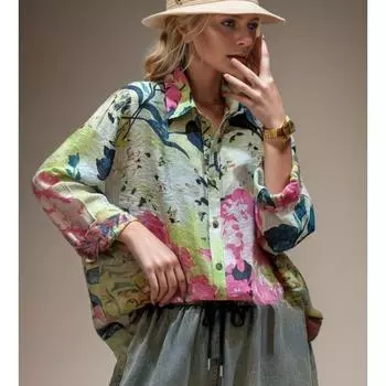 DIMANAF 2024, женская блузка больших размеров, женские льняные пуговицы, тонкие цветочные прозрачные свободные топы и футболки с длинными рукавами