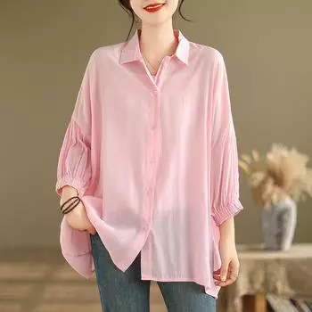 DIMANAF 2024, женская блузка больших размеров, футболка, повседневные топы, свободные шифоновые однотонные летние футболки с короткими рукавами и круглым вырезом, длинная рубашка