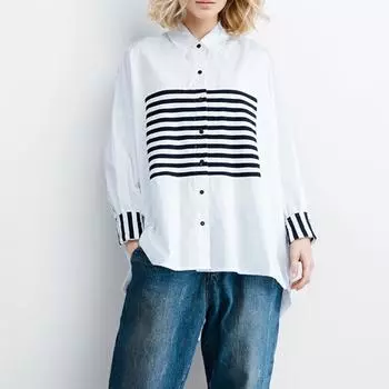 DIMANAF 2024, женская блузка, рубашка, женские базовые топы, одежда в полоску с принтом в стиле пэчворк, повседневный свободный кардиган больших размеров, осень 2021 г. One Size белый