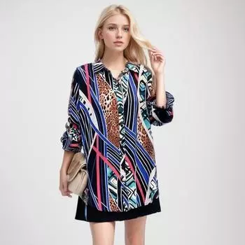 Dimanaf 2024 Женская блузка Рубашки Весенне-летние топы Льняные винтажные леопардовые свободные повседневные блузки с длинными рукавами