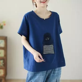 DIMANAF 2024, женская футболка больших размеров с цветочным принтом, лоскутные льняные топы с круглым вырезом, свободные летние футболки 2024, новые футболки