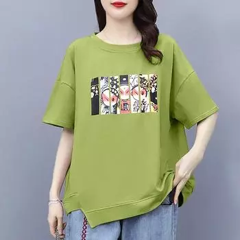 DIMANAF 2024, женская футболка больших размеров, повседневные топы, свободные хлопковые футболки с рисунком и принтом, летние футболки с короткими рукавами и круглым вырезом, рубашка 4XL