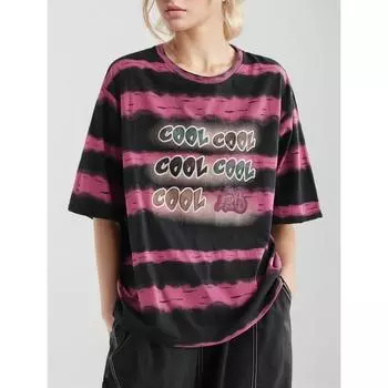 DIMANAF 2024, женская футболка больших размеров, повседневные женские топы, свободные хлопковые летние футболки с надписью в полоску, футболки с короткими рукавами и круглым вырезом, 4XL XL