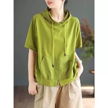 Dimanaf 2024 Женская футболка на молнии, женская однотонная шляпа с круглым вырезом, хлопковая свободная футболка с коротким рукавом