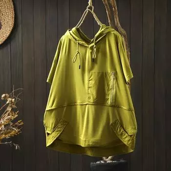 Dimanaf 2024 Женская футболка с застежкой-молнией, шапка, женская однотонная, с круглым вырезом, хлопковая, свободная, с коротким рукавом, топы и футболки