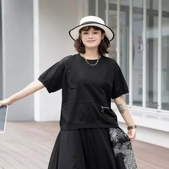 DIMANAF 2024 женская футболка с женскими пуговицами, однотонные эластичные хлопковые свободные топы с круглым вырезом и футболки с короткими рукавами One Size